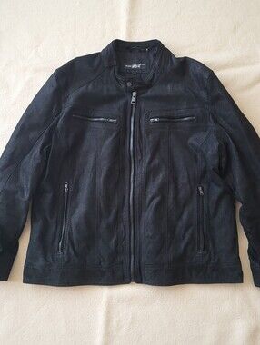Black Suede Leather Motorcycle Bomber Jacket Men's Size XXL By Black Rivet
